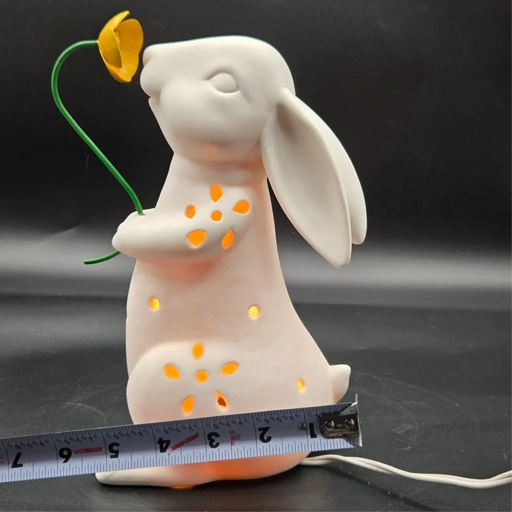 White Bunny Rabbit Lamp Figural Table Top Whimsical Woodsy Nursery Novelty Decor